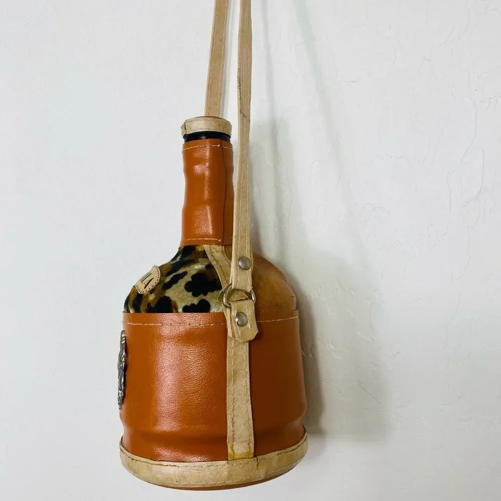 Brown Leather Tequila Decanter with silver cowboy